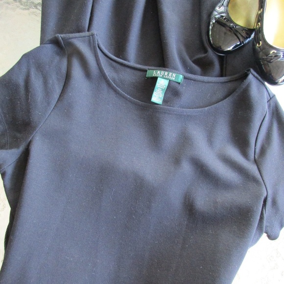 Ladies LAUREN Black Dress SS M Flare Bottom - Picture 2 of 4